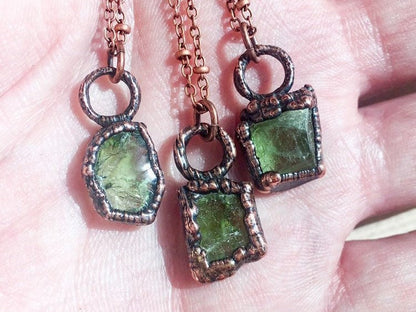 Raw Peridot Necklace / Peridot Birthstone Necklace / Electroformed Peridot Necklace / August Birthstone Pendant / Peridot Layering Necklace