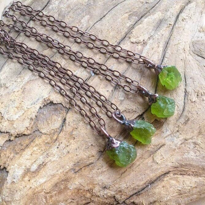 Raw Crystal Raw Peridot Necklace August Birthstone Jewelry Raw Peridot Crystal Pendant Electroformed Peridot Necklace Bohemian Jewelry