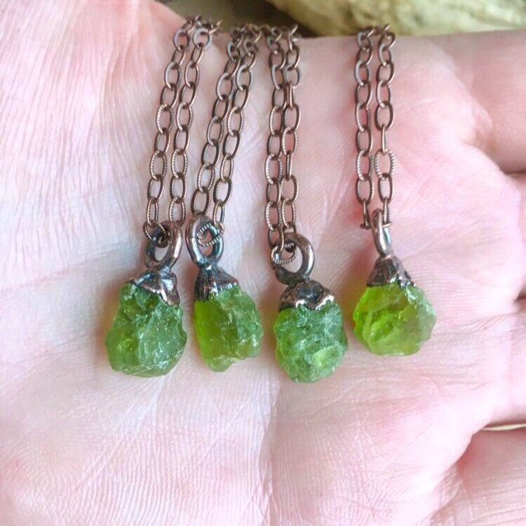 Raw Crystal Raw Peridot Necklace August Birthstone Jewelry Raw Peridot Crystal Pendant Electroformed Peridot Necklace Bohemian Jewelry