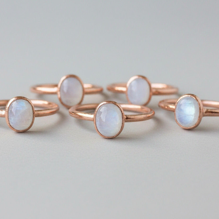 Moonstone Ring | 8x6mm Stone | Electroformed Copper | Bright or Antique Finish