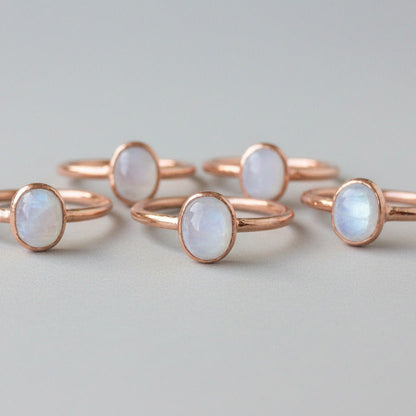 Moonstone Ring | 8x6mm Stone | Electroformed Copper | Bright or Antique Finish