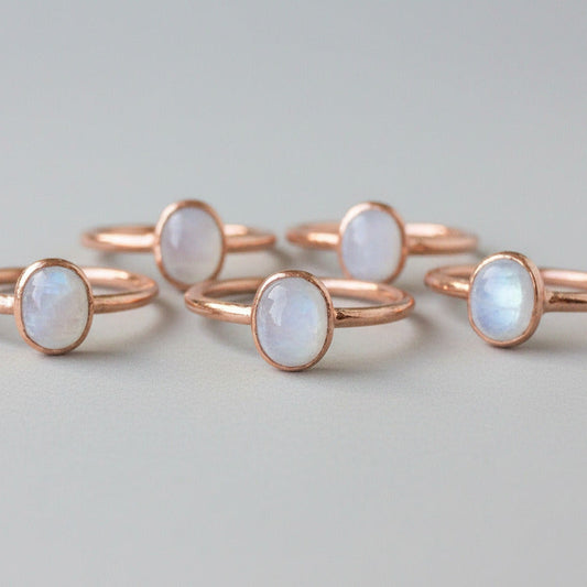 Moonstone Ring | 8x6mm Stone | Electroformed Copper | Bright or Antique Finish
