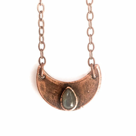 Labradorite Crescent Moon Necklace, Labradorite Crystal Pendant, Labradorite and Copper Jewelry, Electroform Labradorite Necklace for Women Blackbird & Sage Jewelry
