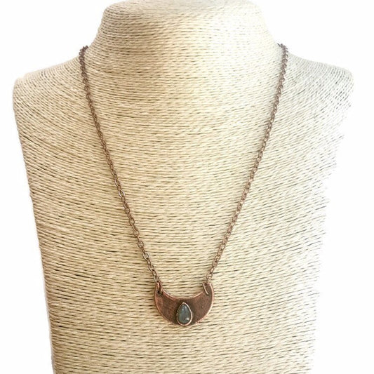 Labradorite Crescent Moon Necklace, Labradorite Crystal Pendant, Labradorite and Copper Jewelry, Electroform Labradorite Necklace for Women Blackbird & Sage Jewelry
