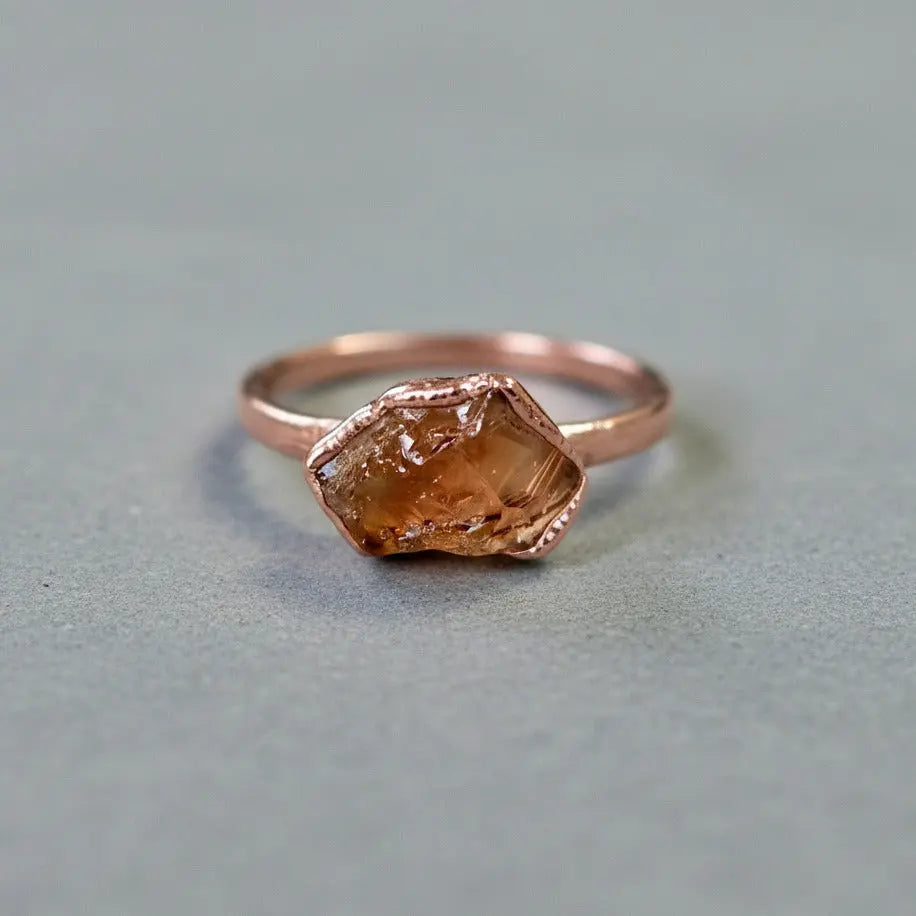 Raw Citrine Ring, November Birthstone Jewelry, Electroformed Copper Band, Jewelry Gift for Her