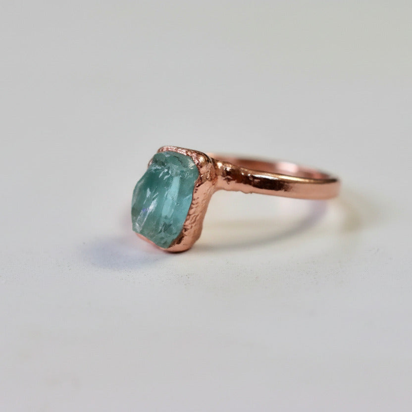 Aquamarine Ring — Handcrafted Copper Talisman for Clarity