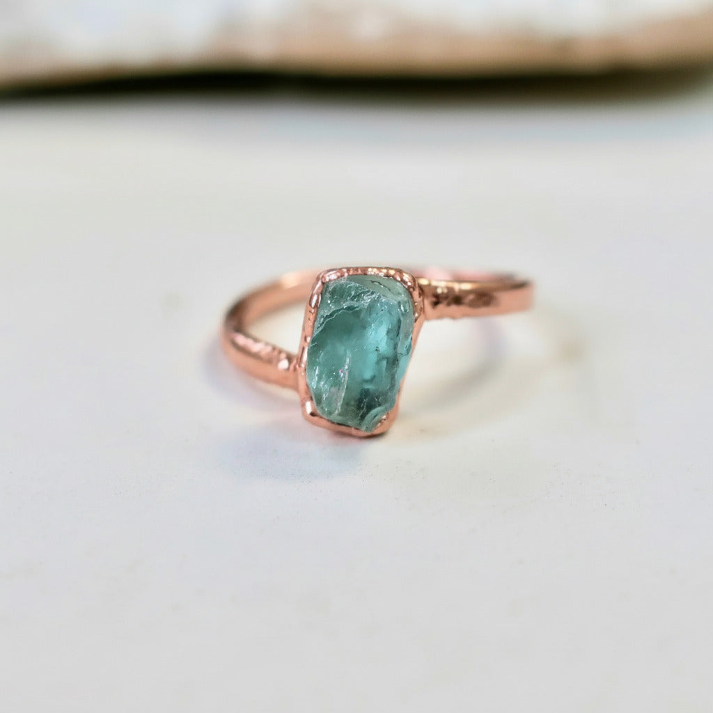 Aquamarine Ring — Handcrafted Copper Talisman for Clarity