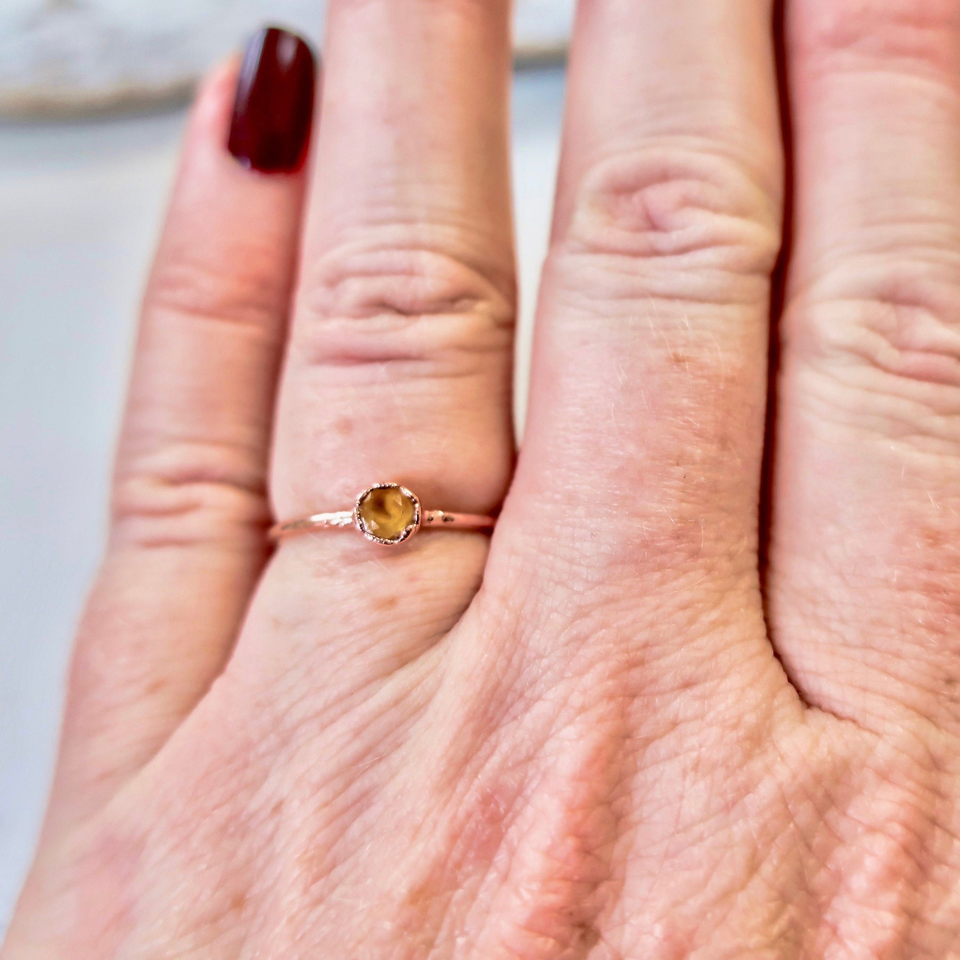 Citrine Electroformed Copper Ring, Dainty Small Stacking Ring, November Birthstone, Boho Citrine Jewelry Gift For Her Blackbird & Sage Jewelry