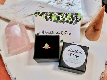 Dainty Raw Peridot Stacking Ring, Peridot Ring, Minimalist Ring, Raw Stone Copper Ring, Small Stone Ring, Valentines Gift Blackbird & Sage Jewelry
