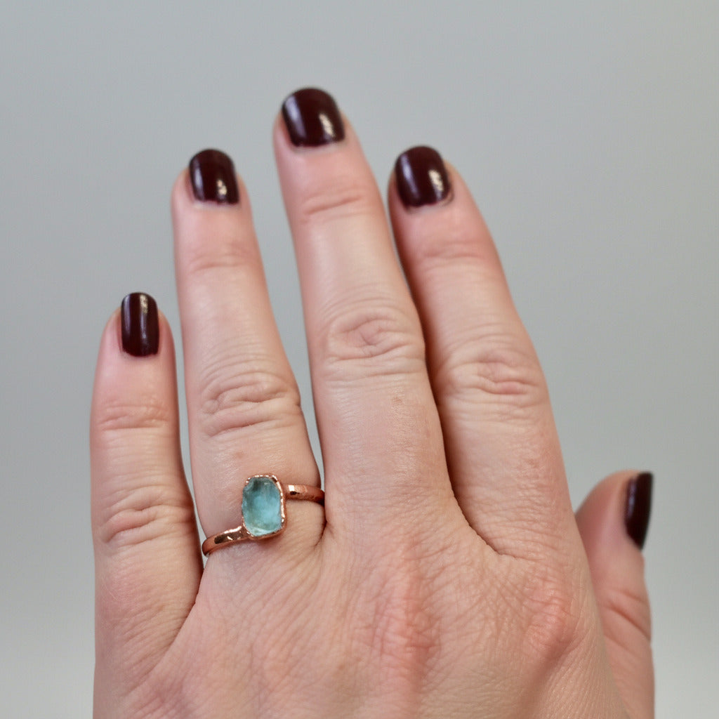 Aquamarine Ring — Handcrafted Copper Talisman for Clarity