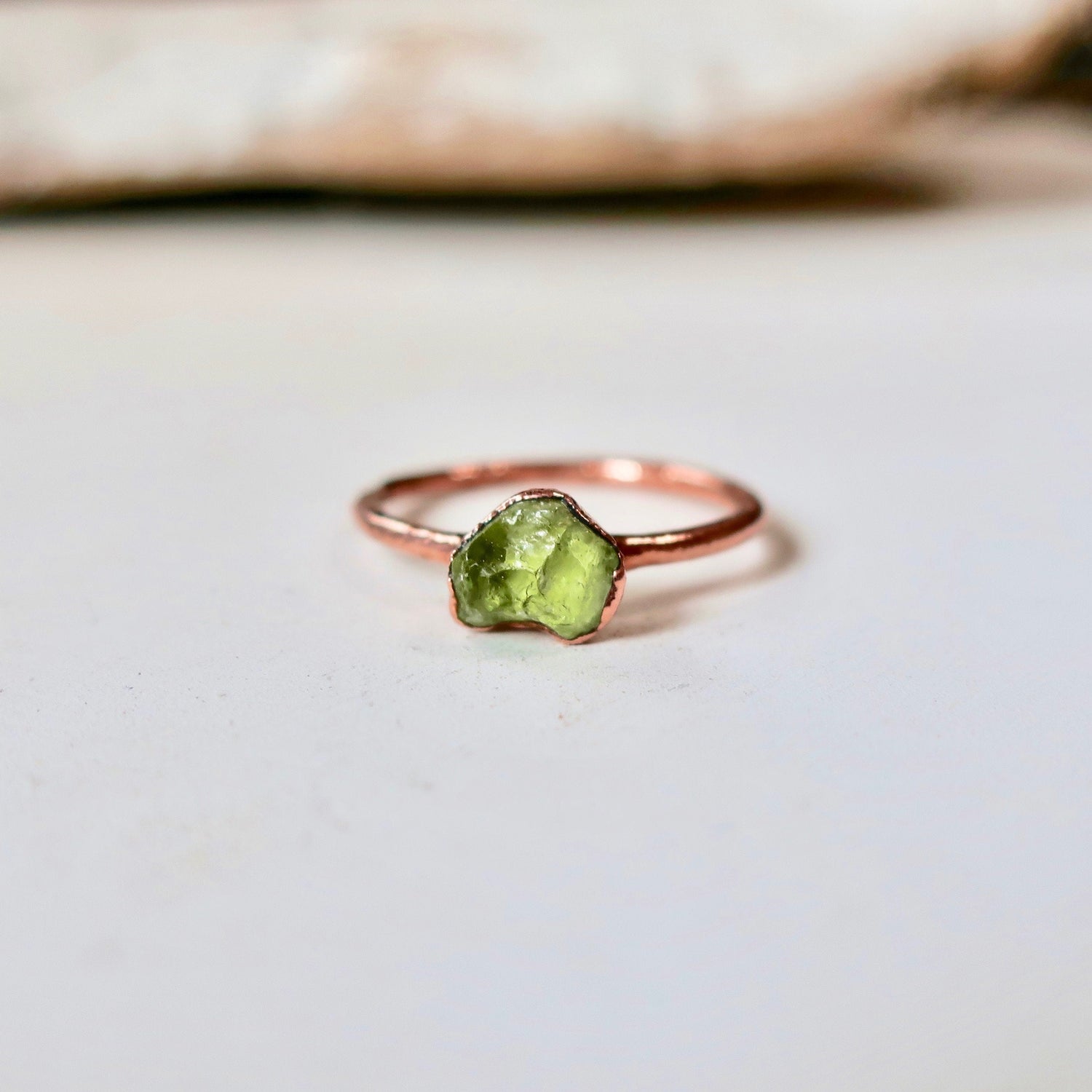 Dainty Raw Peridot Stacking Ring, Peridot Ring, Minimalist Ring, Raw Stone Copper Ring, Small Stone Ring, Valentines Gift Blackbird & Sage Jewelry