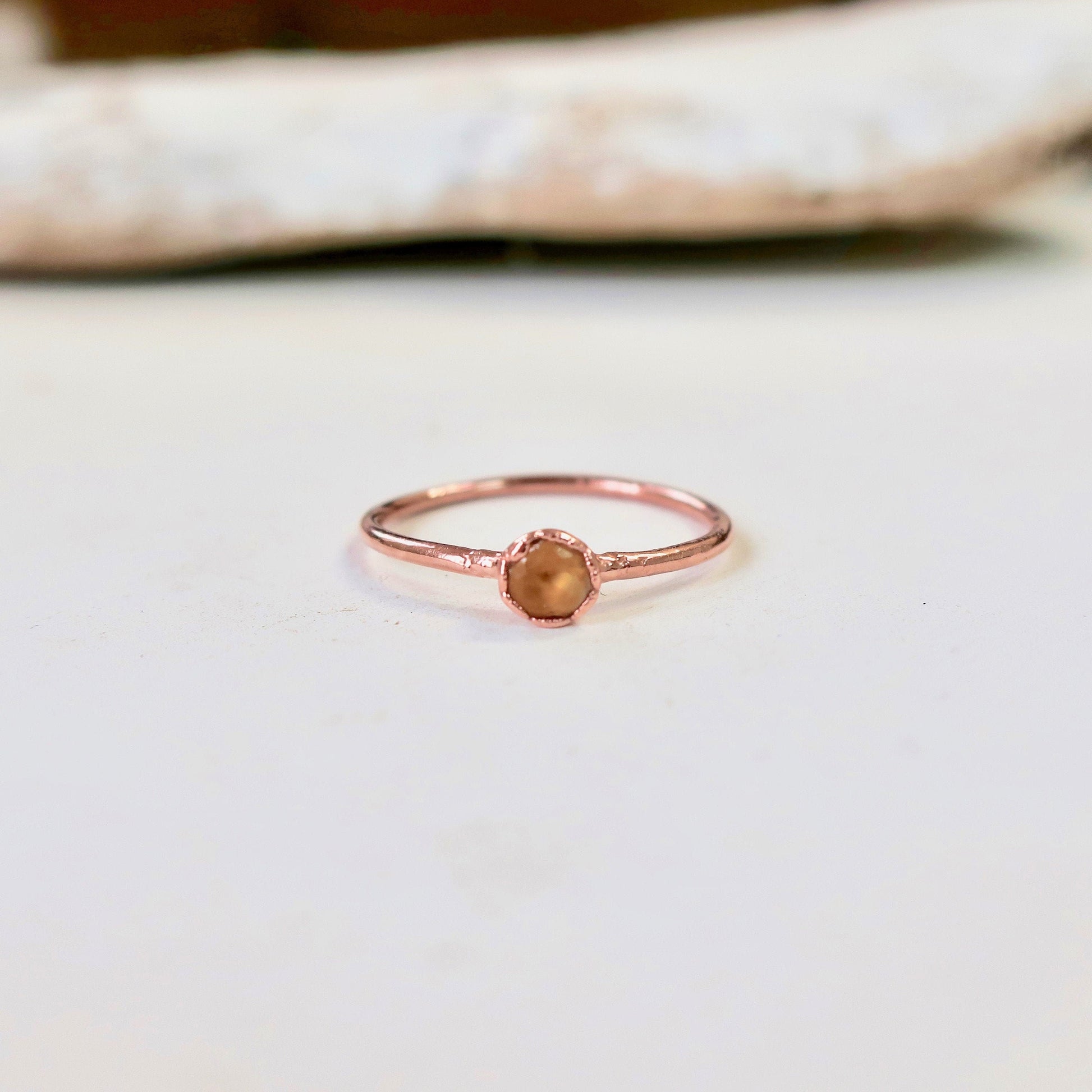 Citrine Electroformed Copper Ring, Dainty Small Stacking Ring, November Birthstone, Boho Citrine Jewelry Gift For Her Blackbird & Sage Jewelry