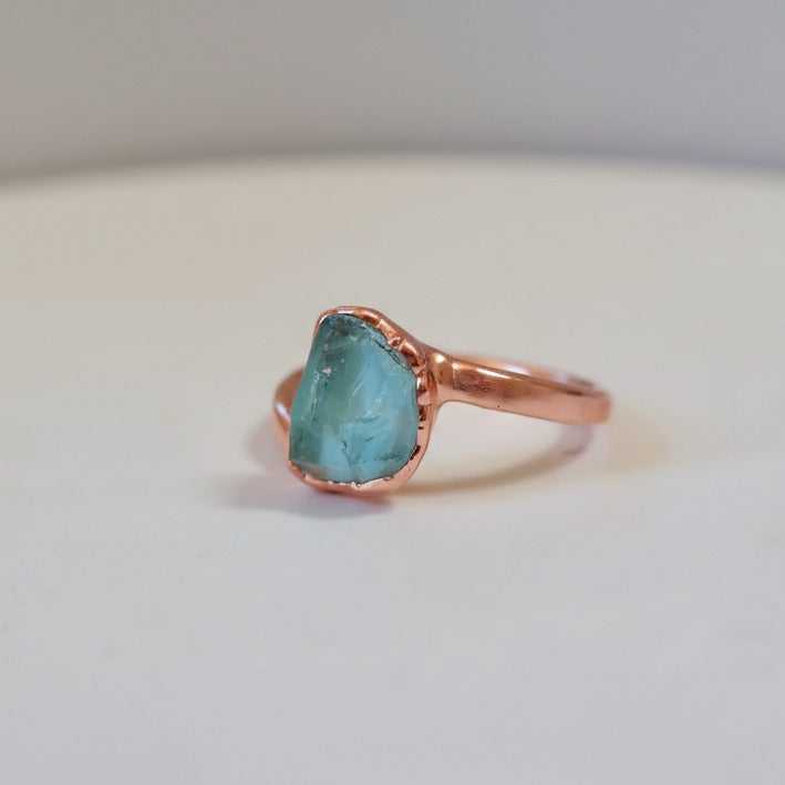Aquamarine Ring — Handcrafted Copper Talisman for Clarity