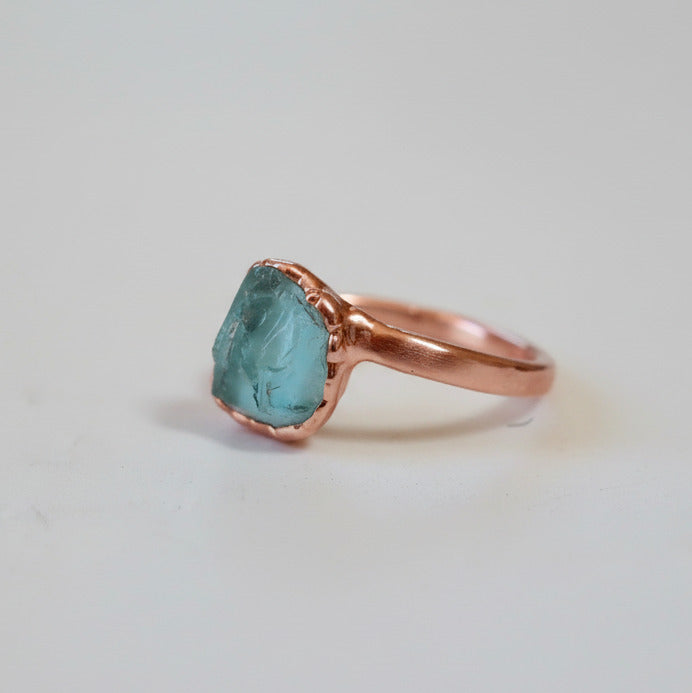 Aquamarine Ring — Handcrafted Copper Talisman for Clarity