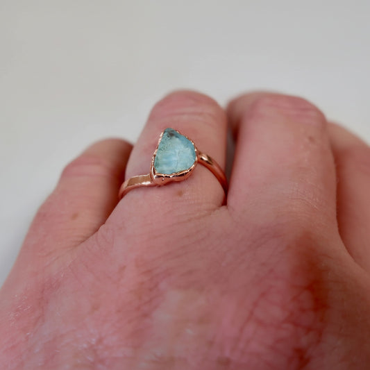 Aquamarine Ring — Handcrafted Copper Talisman for Clarity