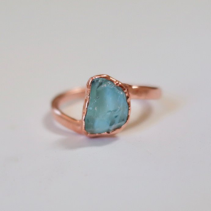 Aquamarine Ring — Handcrafted Copper Talisman for Clarity