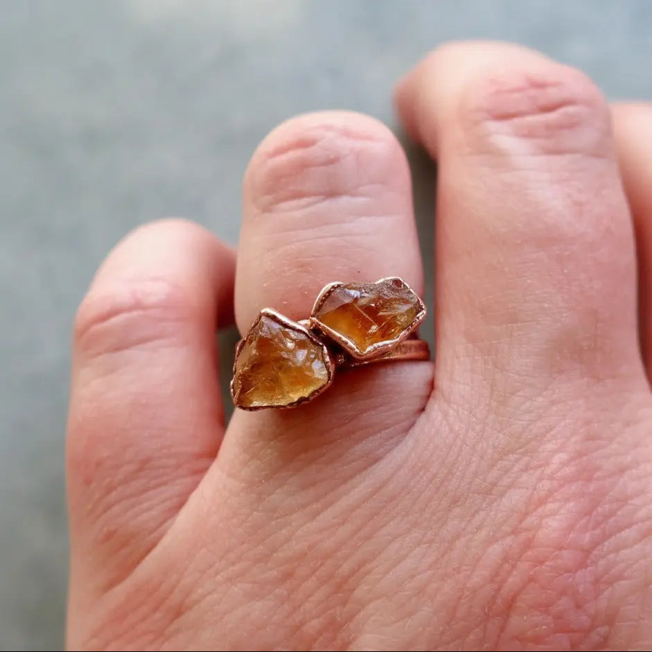 Raw Citrine Ring, November Birthstone Jewelry, Electroformed Copper Band, Jewelry Gift for Her