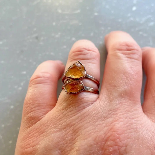 Raw Citrine Ring, November Birthstone Jewelry, Electroformed Copper Band, Jewelry Gift for Her