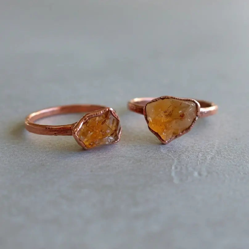 Raw Citrine Ring, November Birthstone Jewelry, Electroformed Copper Band, Jewelry Gift for Her