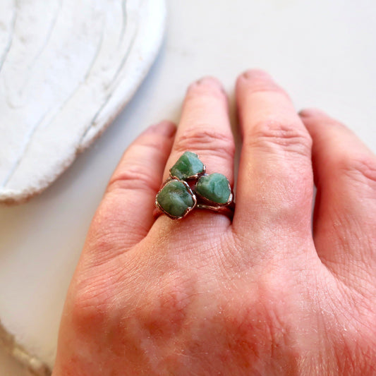 Raw Emerald Copper Solitaire Ring, Rough Stone Ring, May Birthstone Jewelry, Electroformed Bohemian Jewelry, Valentines Gift Blackbird & Sage Jewelry
