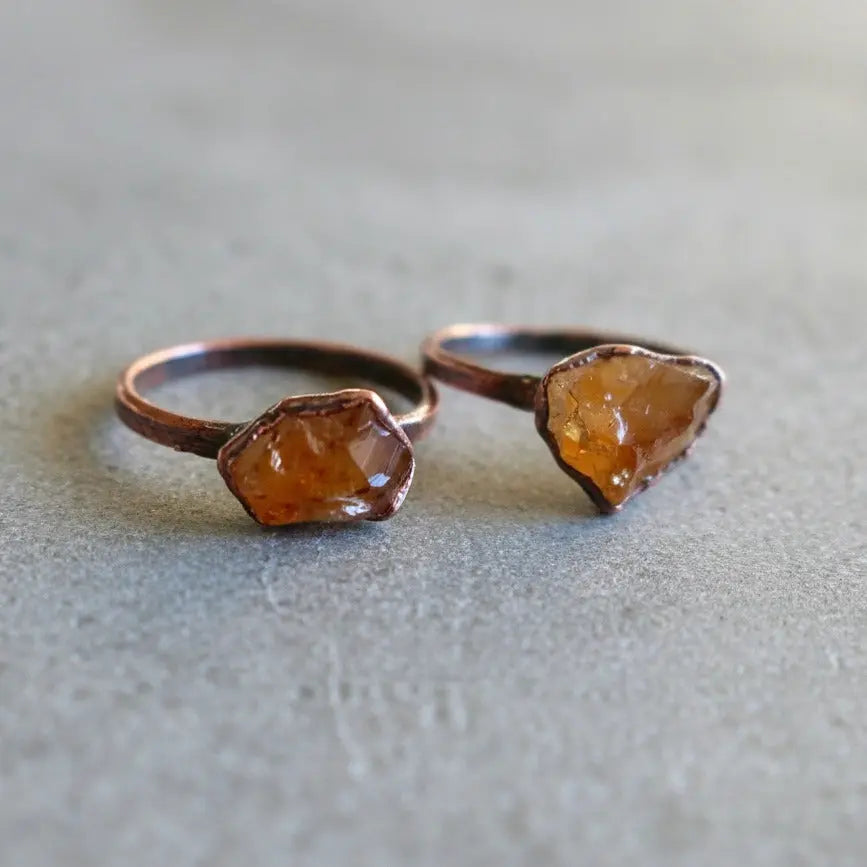Raw Citrine Ring, November Birthstone Jewelry, Electroformed Copper Band, Jewelry Gift for Her