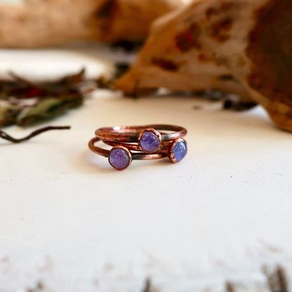 Dainty Tanzanite Stacking Ring, Tanzanite Copper Ring, Minimalist Stone Ring, December Birthday, Electroformed Crystal Ring, Valentines Gift Blackbird & Sage Jewelry