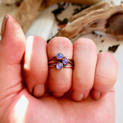 Dainty Tanzanite Stacking Ring, Tanzanite Copper Ring, Minimalist Stone Ring, December Birthday, Electroformed Crystal Ring, Valentines Gift Blackbird & Sage Jewelry