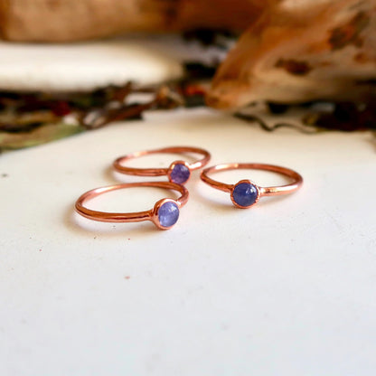 Dainty Tanzanite Stacking Ring, Tanzanite Copper Ring, Minimalist Stone Ring, December Birthday, Electroformed Crystal Ring, Valentines Gift Blackbird & Sage Jewelry