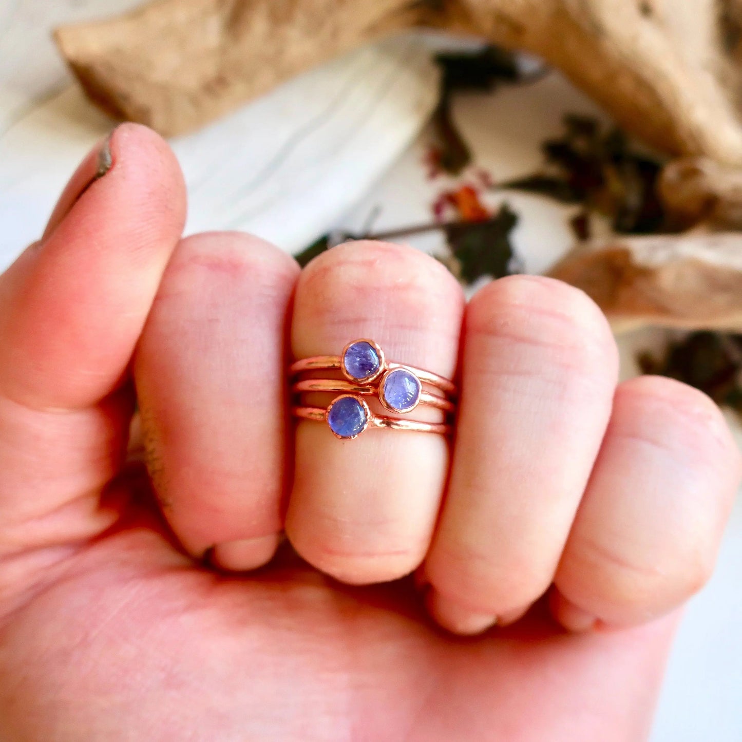 Dainty Tanzanite Stacking Ring, Tanzanite Copper Ring, Minimalist Stone Ring, December Birthday, Electroformed Crystal Ring, Valentines Gift Blackbird & Sage Jewelry