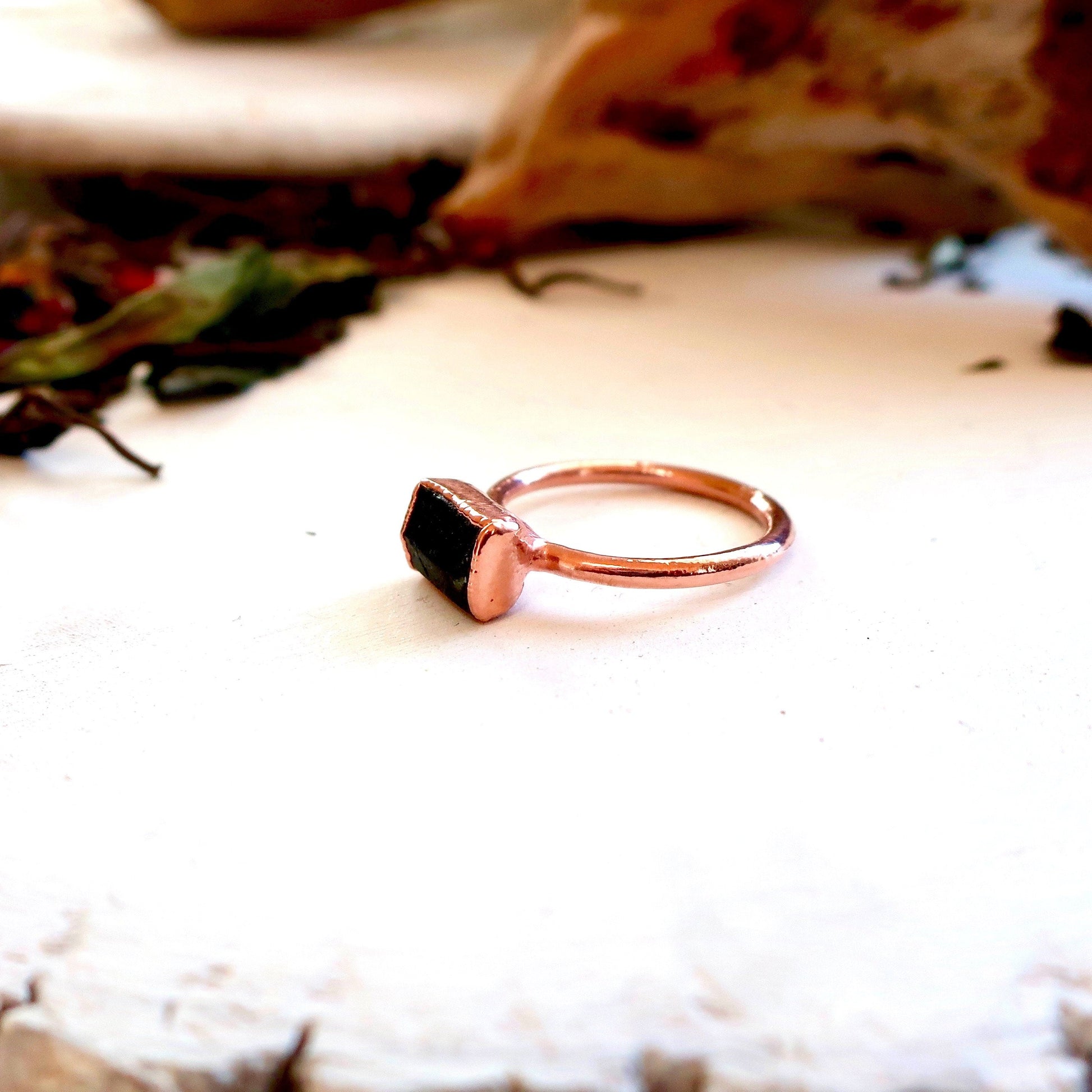 RAW Black Tourmaline Copper Ring, Black Tourmaline Ring, Electroformed Copper Jewelry, Protective Crystal Ring, Valentines Gift Blackbird & Sage Jewelry