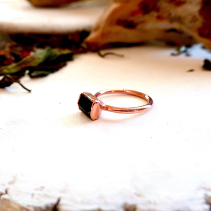 RAW Black Tourmaline Copper Ring, Black Tourmaline Ring, Electroformed Copper Jewelry, Protective Crystal Ring, Valentines Gift Blackbird & Sage Jewelry