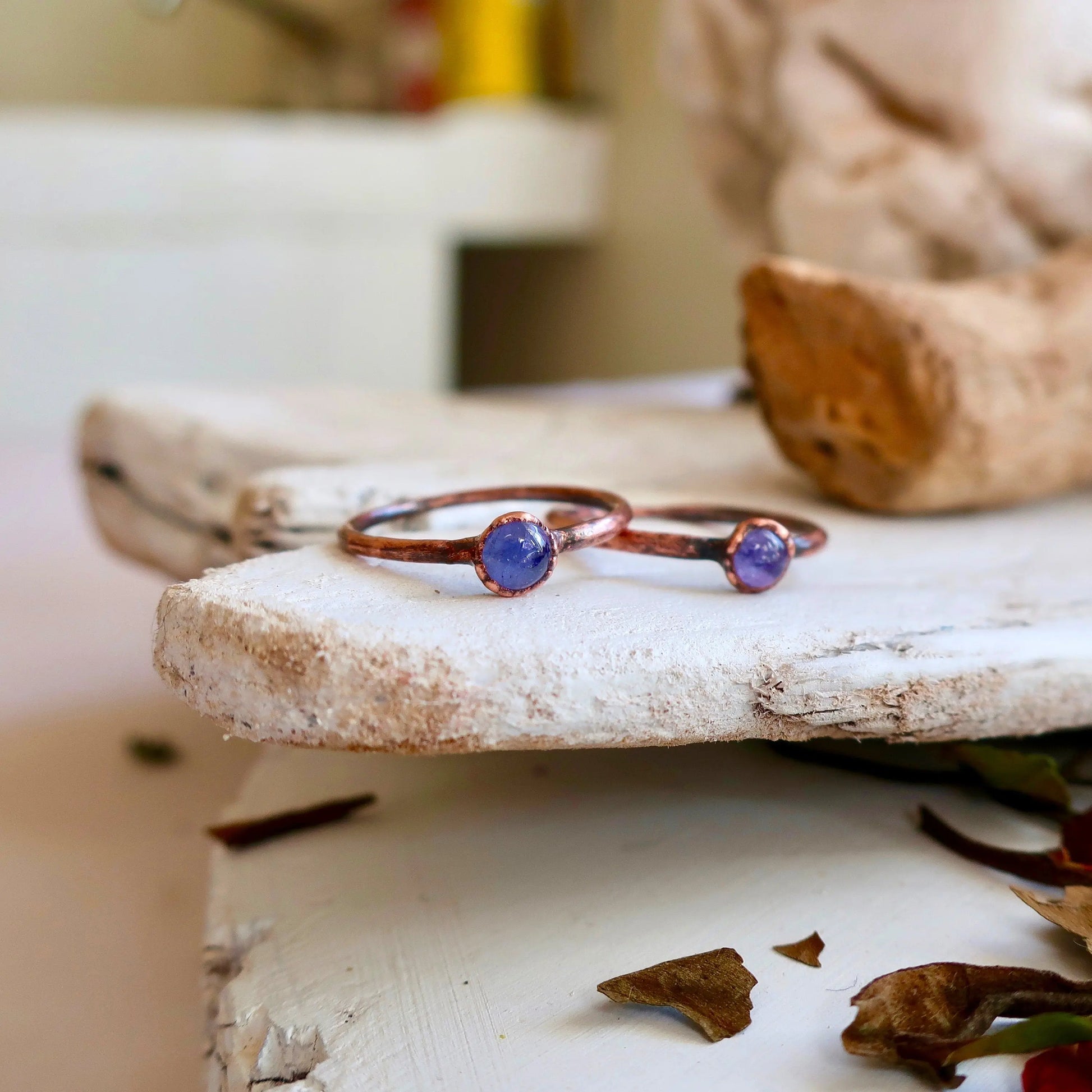 Dainty Tanzanite Stacking Ring, Tanzanite Copper Ring, Minimalist Stone Ring, December Birthday, Electroformed Crystal Ring, Valentines Gift Blackbird & Sage Jewelry