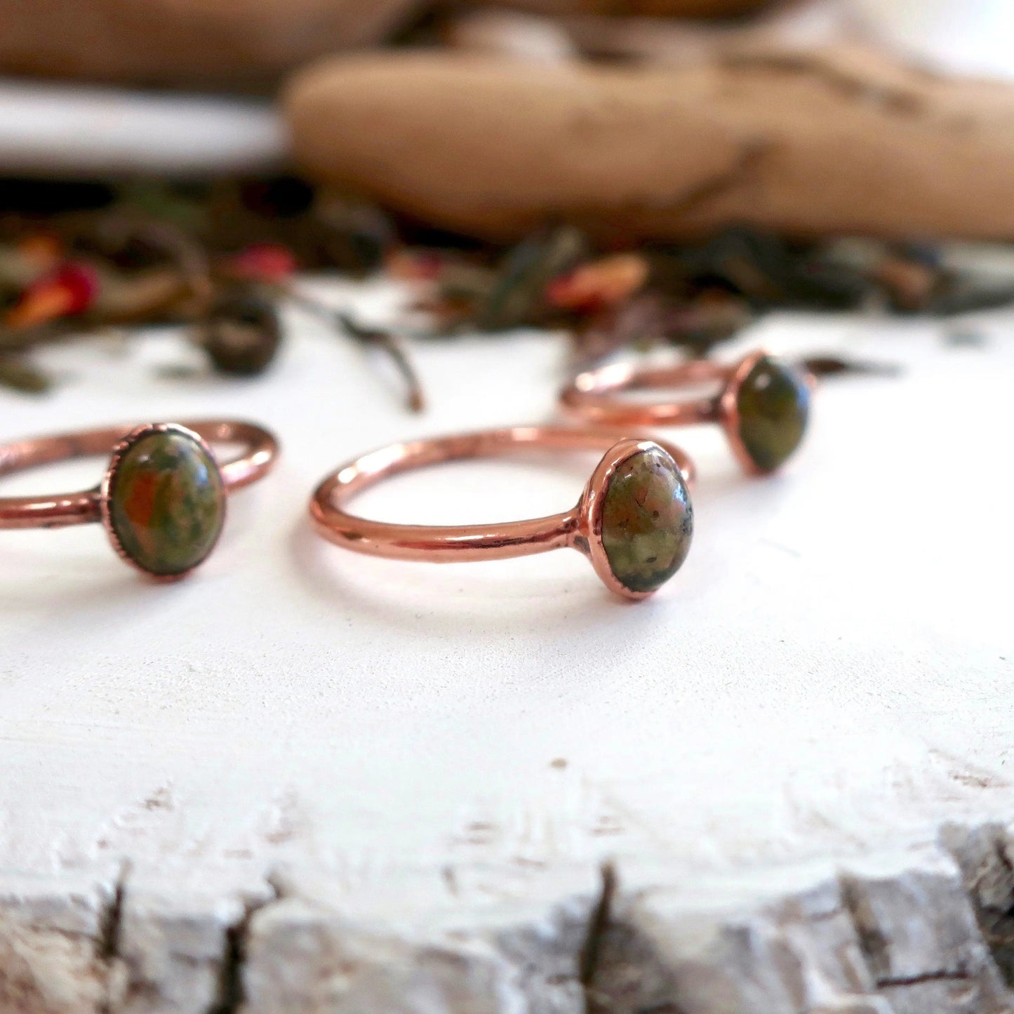 Unakite and Ring, Unakite Jewelry Green Stone Ring for Women Natural Ring for Women Jewelry  Bohemian Jewelry Electroformed Ring Blackbird & Sage Jewelry