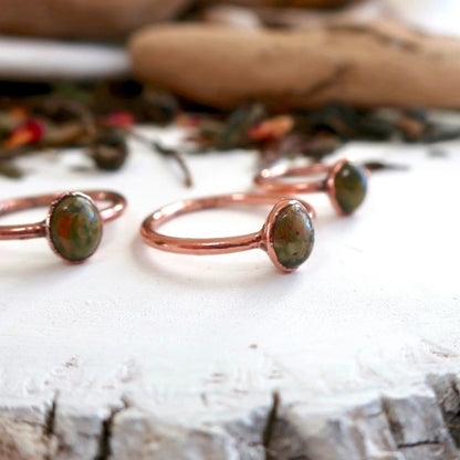 Unakite and Ring, Unakite Jewelry Green Stone Ring for Women Natural Ring for Women Jewelry  Bohemian Jewelry Electroformed Ring Blackbird & Sage Jewelry