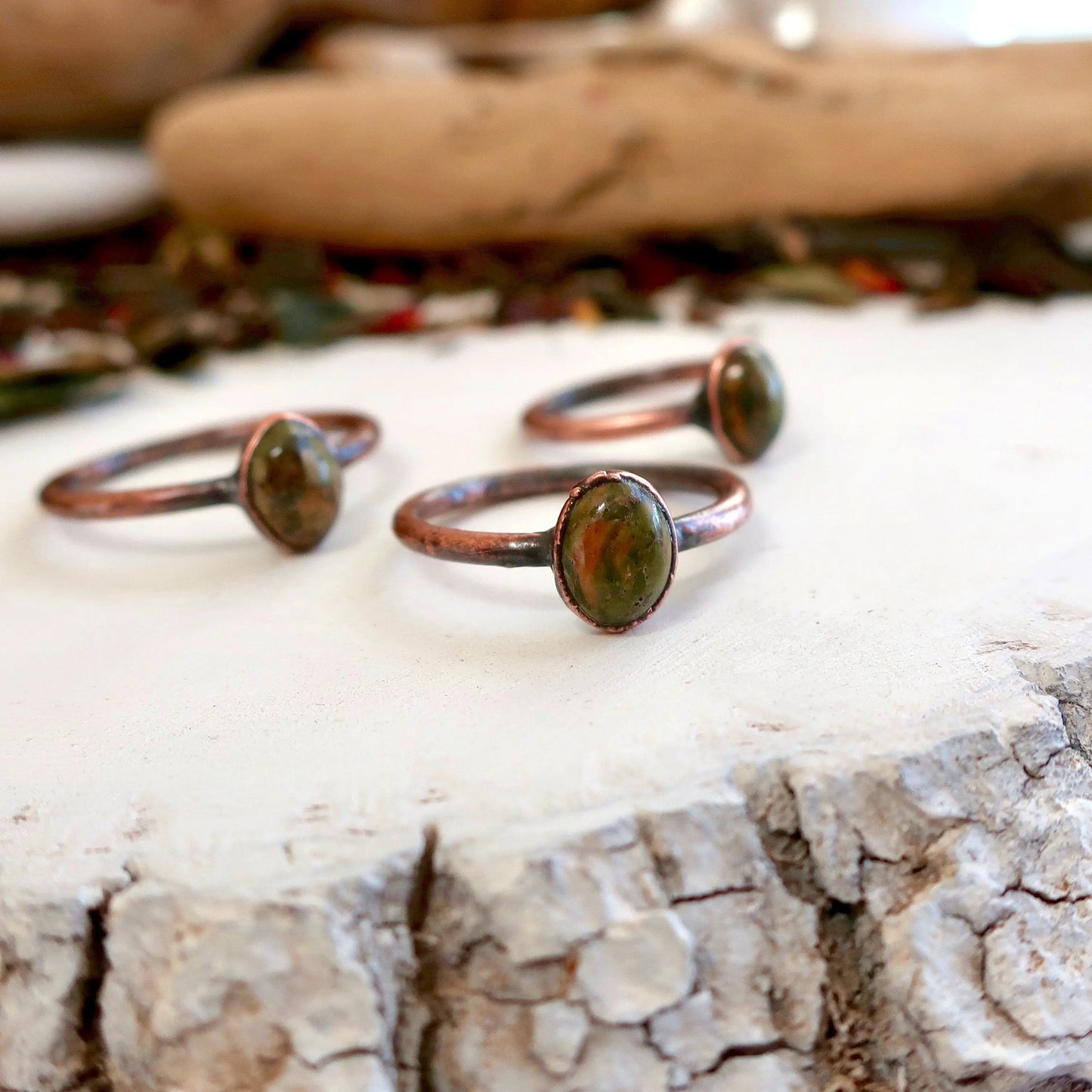 Unakite Ring Unakite Jewelry Green Stone Ring for Women Natural Ring for Women Jewelry Bohemian Jewelry Electroformed Ring Blackbird & Sage Jewelry