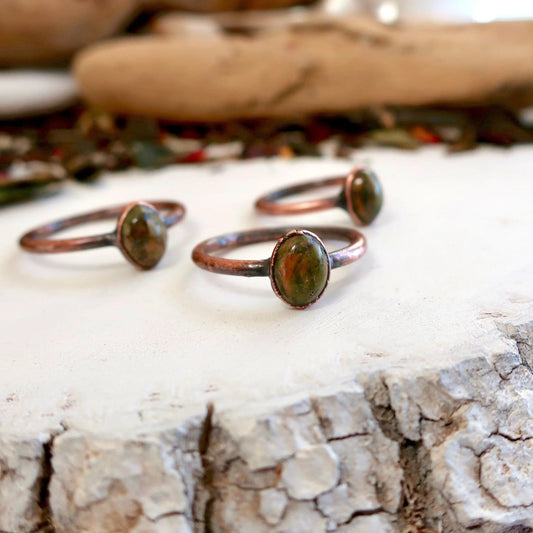 Unakite Ring Unakite Jewelry Green Stone Ring for Women Natural Ring for Women Jewelry Bohemian Jewelry Electroformed Ring Blackbird & Sage Jewelry