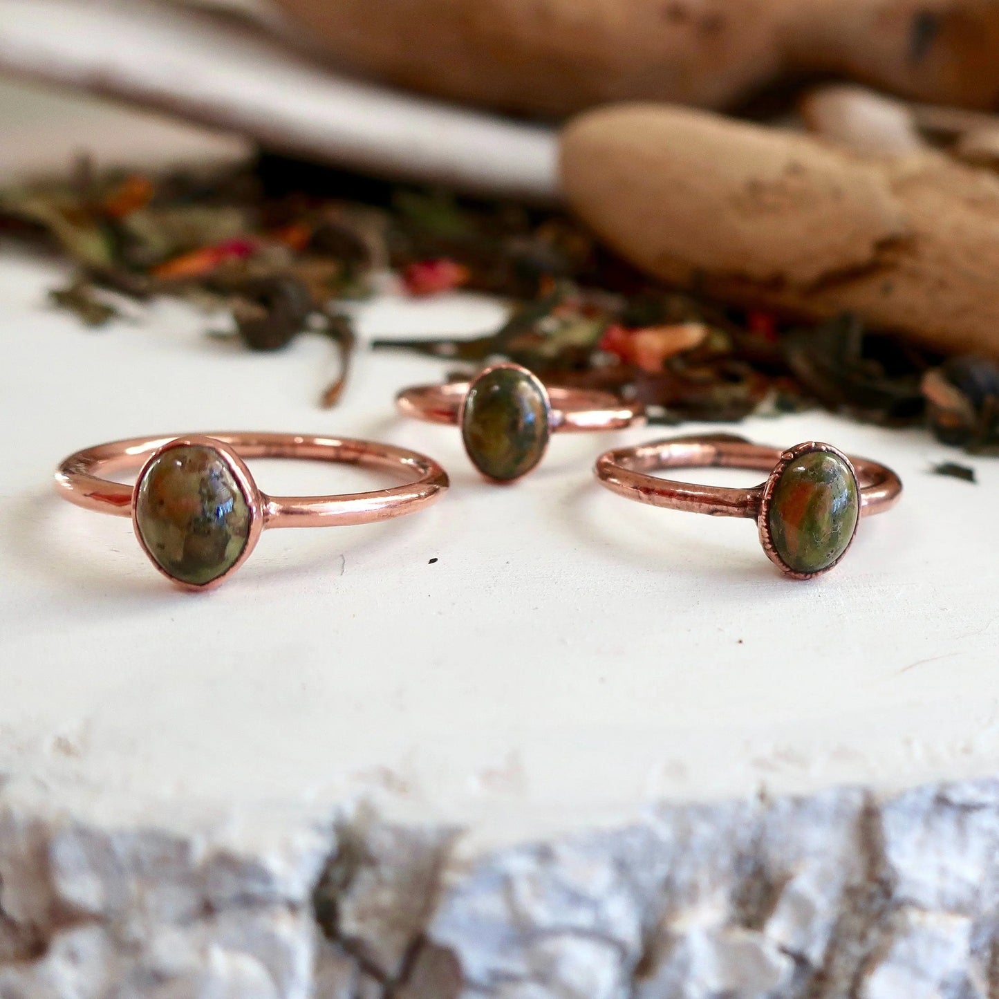 Unakite and Ring, Unakite Jewelry Green Stone Ring for Women Natural Ring for Women Jewelry  Bohemian Jewelry Electroformed Ring Blackbird & Sage Jewelry