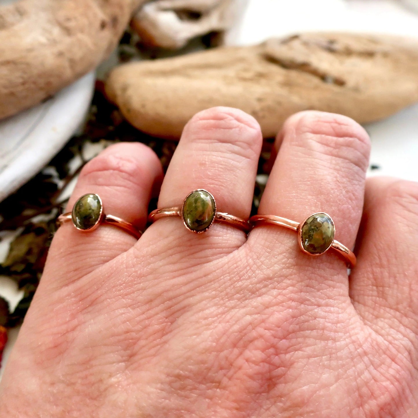Unakite Ring Unakite Jewelry Green Stone Ring for Women Natural Ring for Women Jewelry Bohemian Jewelry Electroformed Ring Blackbird & Sage Jewelry