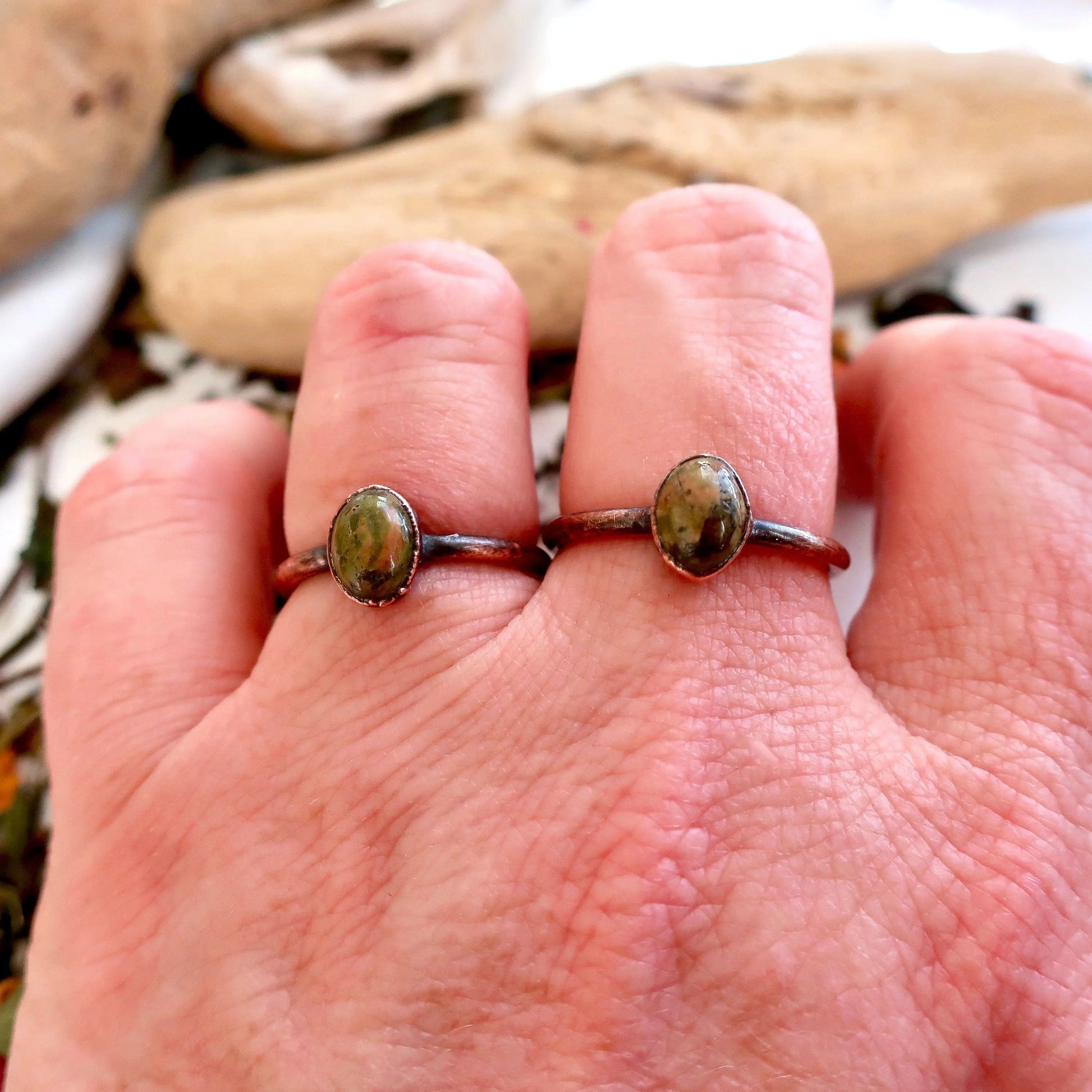 Unakite Ring Unakite Jewelry Green Stone Ring for Women Natural Ring for Women Jewelry Bohemian Jewelry Electroformed Ring Blackbird & Sage Jewelry