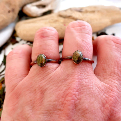 Unakite and Ring, Unakite Jewelry Green Stone Ring for Women Natural Ring for Women Jewelry  Bohemian Jewelry Electroformed Ring Blackbird & Sage Jewelry