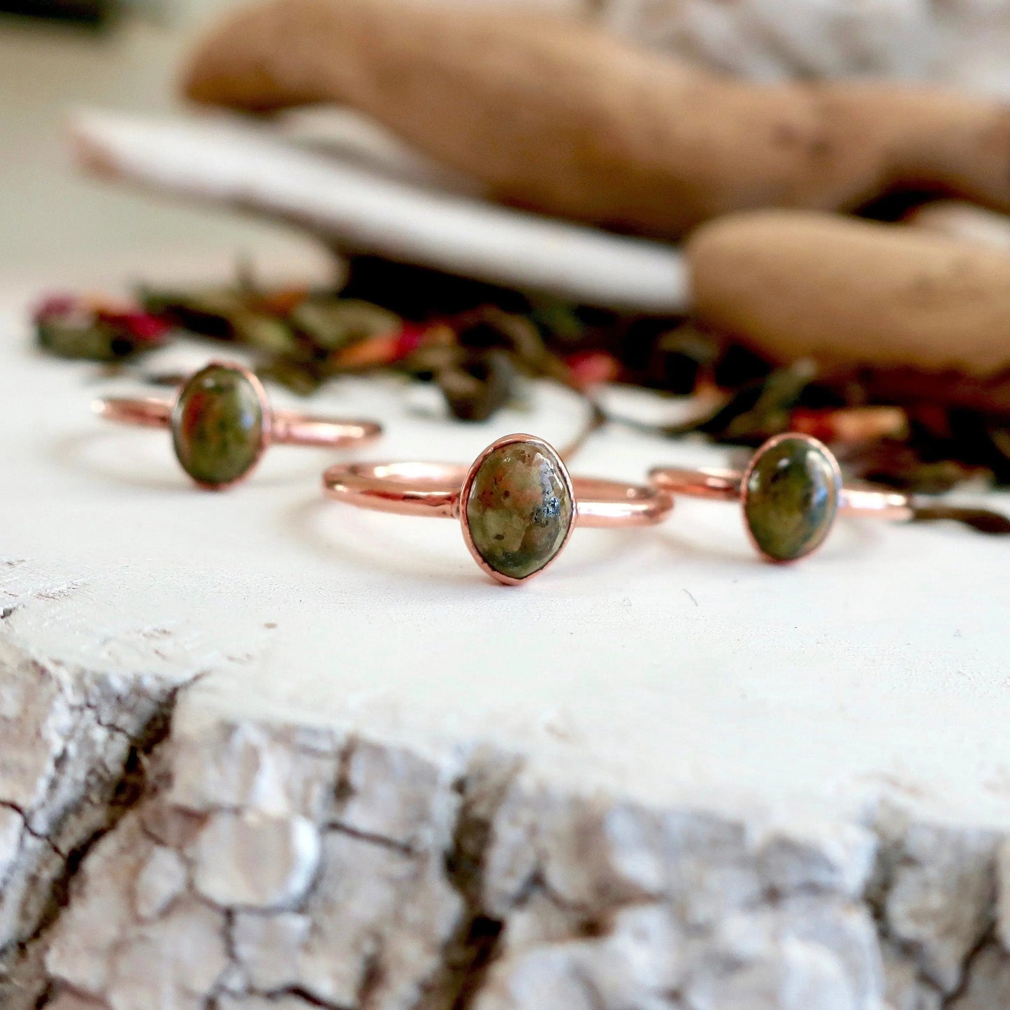 Unakite and Ring, Unakite Jewelry Green Stone Ring for Women Natural Ring for Women Jewelry  Bohemian Jewelry Electroformed Ring Blackbird & Sage Jewelry