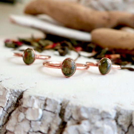 Unakite and Ring, Unakite Jewelry Green Stone Ring for Women Natural Ring for Women Jewelry  Bohemian Jewelry Electroformed Ring Blackbird & Sage Jewelry