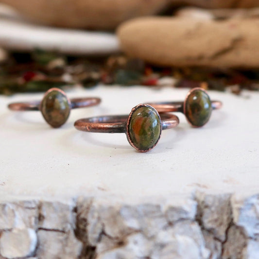 Unakite Ring Unakite Jewelry Green Stone Ring for Women Natural Ring for Women Jewelry Bohemian Jewelry Electroformed Ring Blackbird & Sage Jewelry