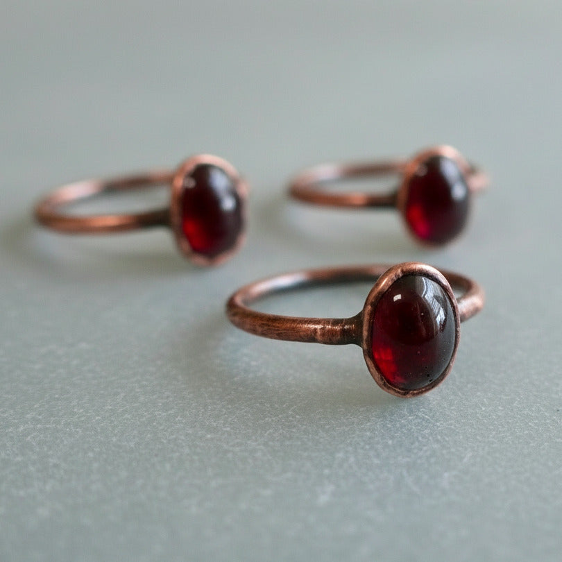 Garnet Copper Ring - Boho | Handmade by Blackbird & Sage 