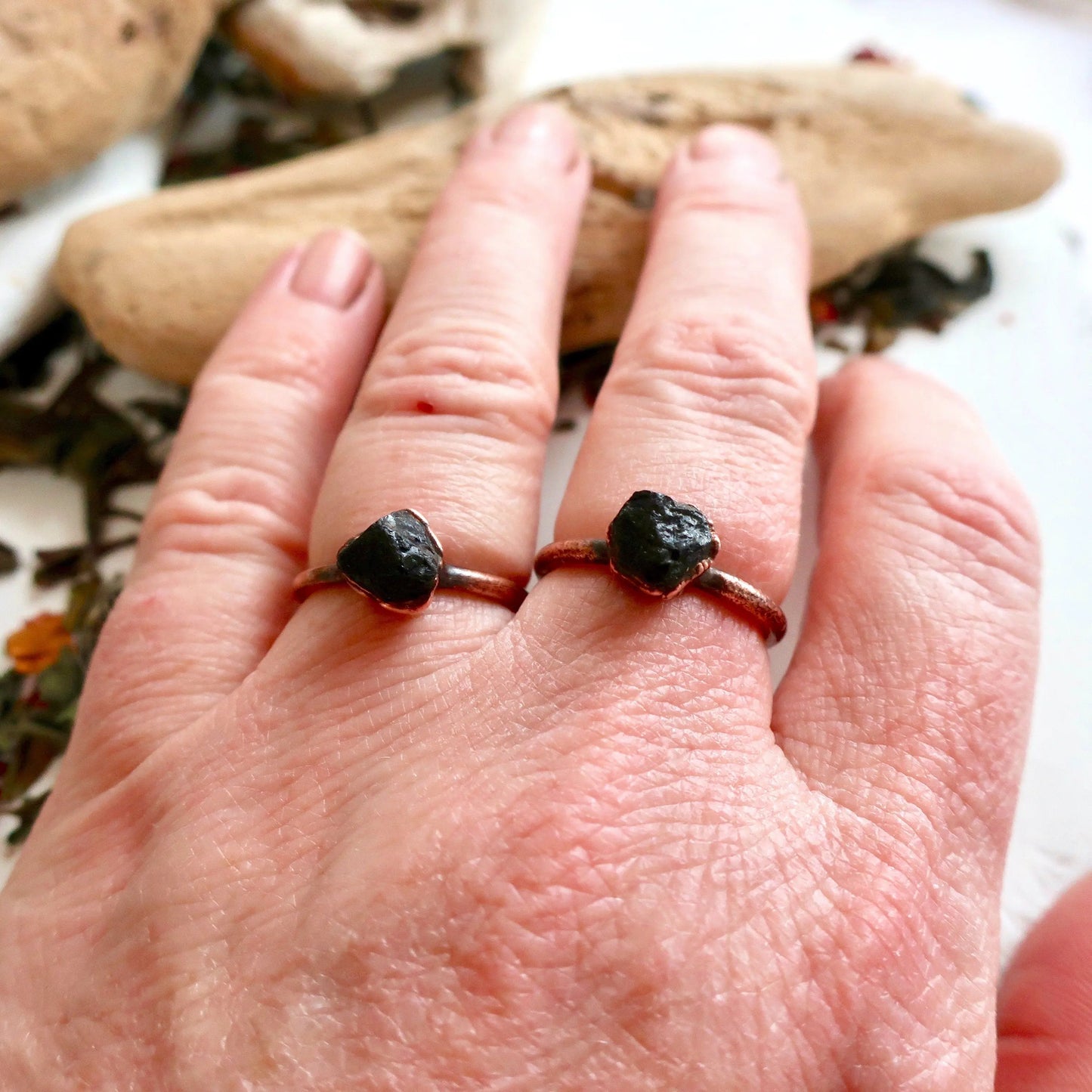 Electroformed Copper Ring With Raw Black Tourmaline | Blackbird & Sage Jewelry