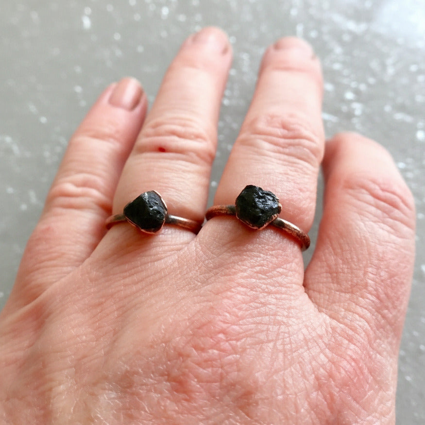 Raw Black Tourmaline Ring | Handmade by Blackbird & Sage