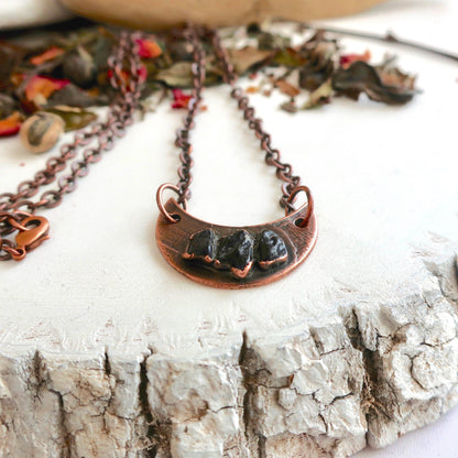 Black Tourmaline Crescent Moon Necklace, Black Tourmaline Copper Crystal Pendant, Electroformed Crystal Jewelry, Valentines Gift Blackbird & Sage Jewelry