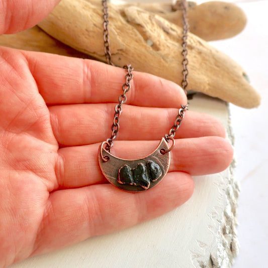 Black Tourmaline Crescent Moon Necklace, Black Tourmaline Copper Crystal Pendant, Electroformed Crystal Jewelry, Valentines Gift Blackbird & Sage Jewelry
