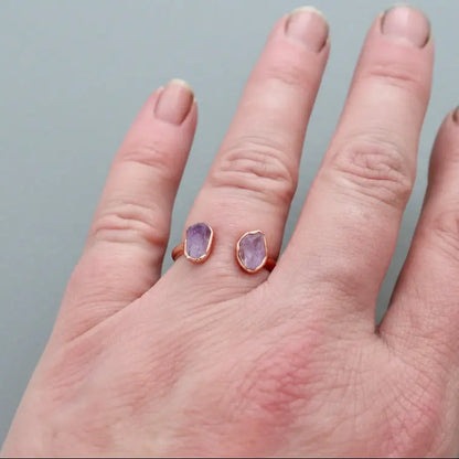 Raw Amethyst Open Ring: Electroformed Copper, February Birthstone
