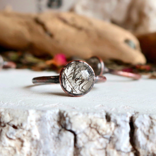 Black Rutilated Quartz Ring in Copper, Quartz Jewelry, Boho Jewelry, Crystal Adornments  Bohemian Style Ring, Metaphysical Jewelry Blackbird & Sage Jewelry